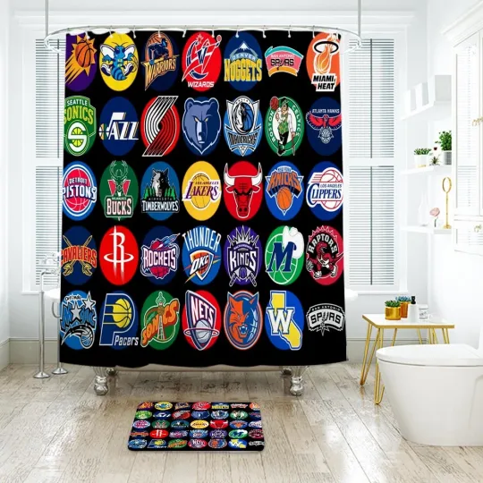 Discover 4PCS NBA Basket Ball Shower Curtain Bath Mat Bathroom Waterproof Bathroom set