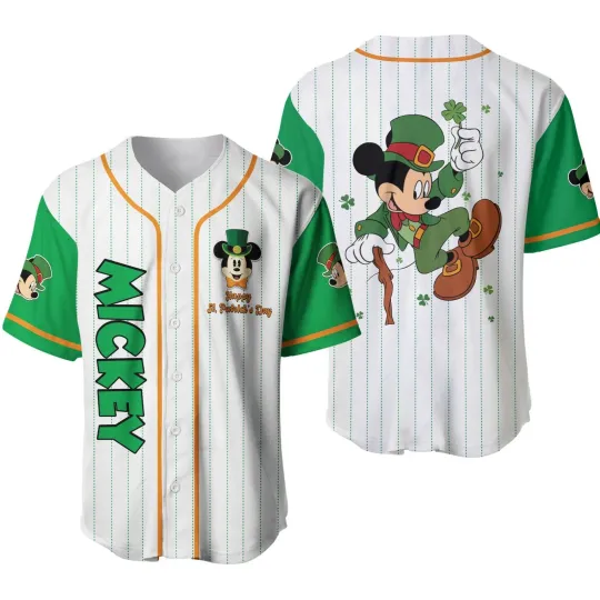 Discover Personalized Mickey Mouse St. Patrick's Day Baseball Jersey Unisex Adults S-5XL