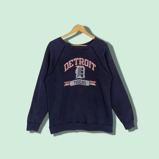 Discover Vintage 80's Detroit Tigers MLB Sweatshirt Champion Pullover Jumper MLB Crewneck  Indigo Blue Size Medium