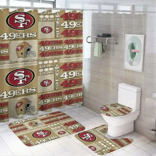Discover 4 Pcs San_Francisco Football Shower Curtain Set bathroom set