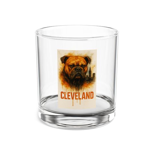 Discover Cleveland Dawg Rocks Glass, 10 oz Whiskey Glass, Bulldog Barware Gift, Cleveland Football Fan Gift, Etched-Style Grunge Dog Design