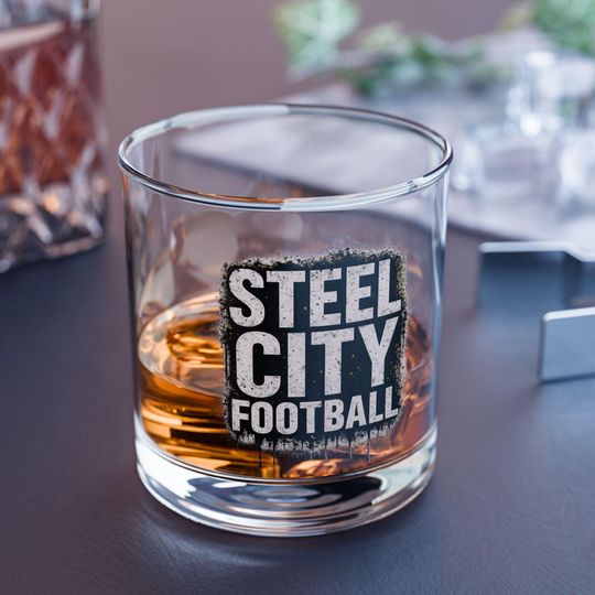 Pittsburgh Rocks Glass | Steeler City | Whiskey Glass for Football Fans | Grunge Barware Gift | Game Day Drinkware | Man Cave Decor