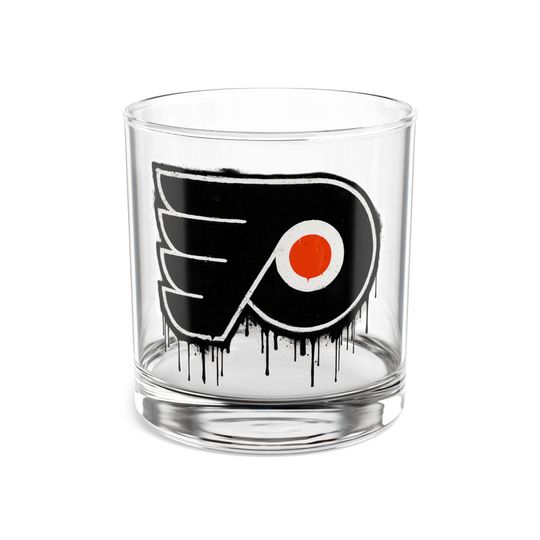 Discover Dripping Philly Hockey Rocks Glass, Grunge Hockey Art Rocks Glass, Drippy Street Art Hockey Design, Hockey Fan Glassware,