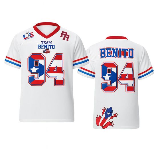 Discover Benito Puerto Rico Football Jersey Boricua Benito Bowl LX Halftime 2026 Jersey Here For The Benito V-Neck Top,