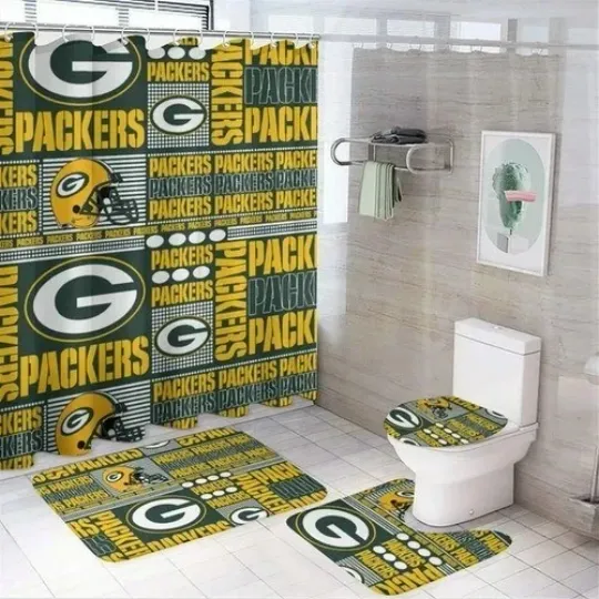 Discover 4 Pcs Green_Bay Football Shower Curtain Set bathroom set