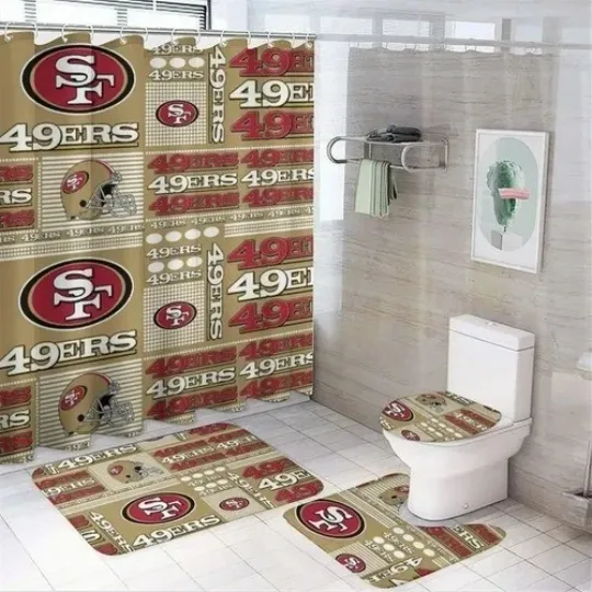 Discover 4 Pcs San_Francisco Football Shower Curtain Set bathroom set