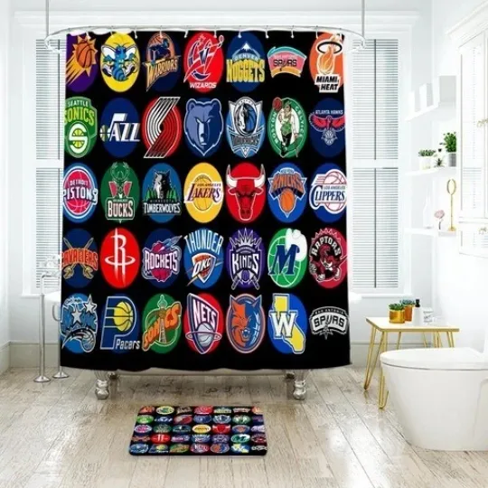 Discover 4PCS Basket Ball Shower Curtain Bath Mat Bathroom Waterproof Bathroom set