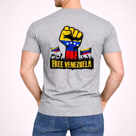 Discover [ON BACK] Patriotic Venezuela T-Shirt 2026 Support Flag Fist Tee