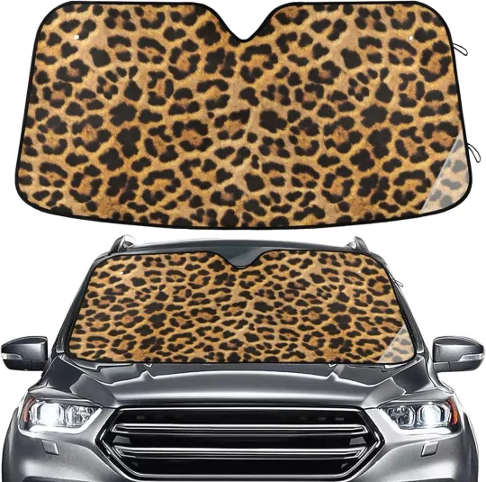 Discover Brown Black Leopard Windshield Sun Shade for Car Auto SUV Truck Foldable Front