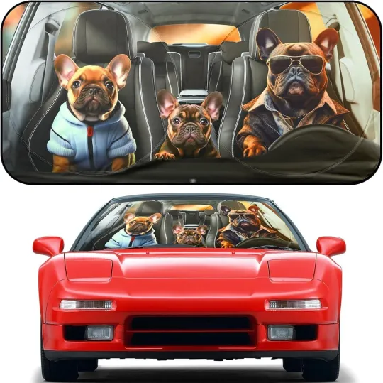 Discover ARANA Car Windshield Sun Shade Cute, Funny Bulldogs Family Sunshade 65"x32"