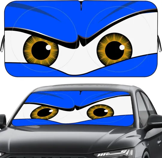 Discover Car Windshield Sun Shade, Funny Eyes Visor, Standard, angrg eye-blue