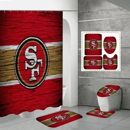 Discover 4 Pcs Shower Curtain Set with Toilet Lid Cover Mat Non-Slip Rug Bath Mat and Wat
