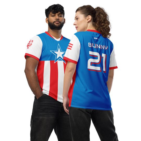 Discover Puerto Rican PR Boricua Flag Commemorative Bad Bunny #21 PopFelix Recycled Unisex Sports Jersey