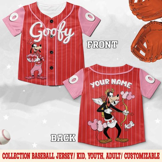 Custom Disney Mickey and Friends Valentine Xoxo Baseball Jerseys, Disneyland Kid Youth Adult Valentine Jersey