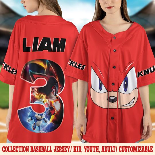 Discover Knuckles Character Birthday Jersey,Personalized Sonic The Hedgehog Collection Baseball Jersey,The Hedgehog Sonic Baseball Team Outfit