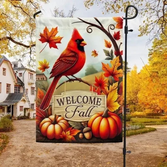 Discover Cardinal Welcome Fall Flag Graden Flag
