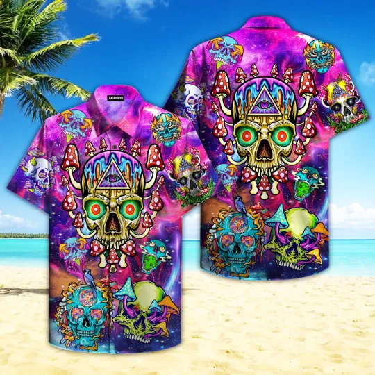 Discover Skull Mushroom Hippie Hawaiian Shirt for Men
