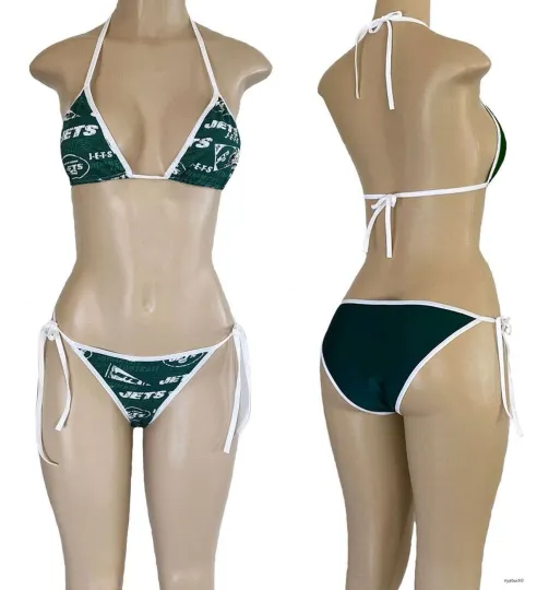 Discover New York Jets String Bikini Set, Two Piece Swimsuit Beachwear Sexy Bikini
