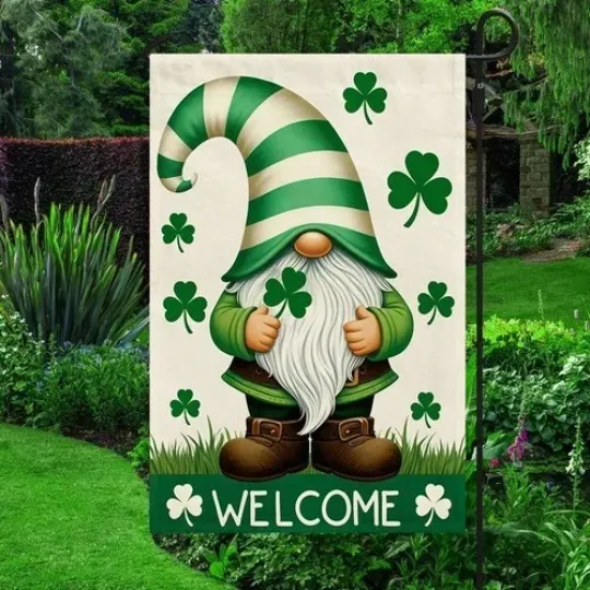 Discover St Patrick's Day Gnome Shamrock Irish Flag Graden Flag