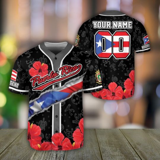 Discover Puerto Rico Baseball Jersey Custom Name & Number Flag Hibiscus Shirt