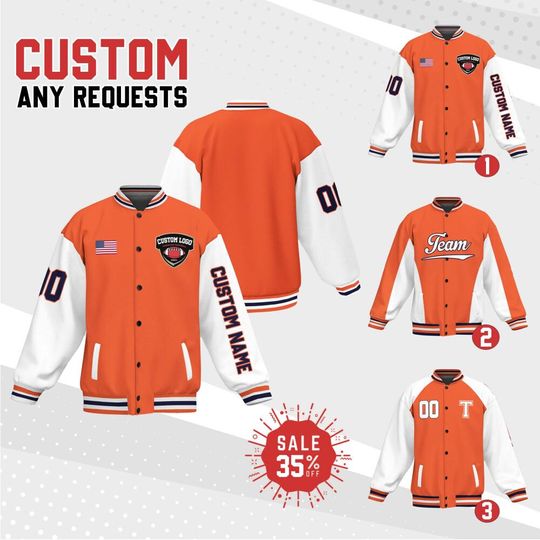 Custom Varsity Jacket Team Broncos Football for Men Women Youth, Personalized Name & Number and logo, Bomber Jacket for Football Fan