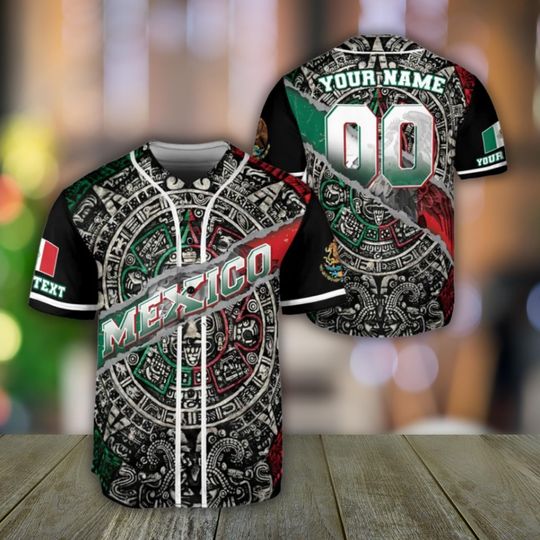 Discover Mexico Baseball Jersey Custom Name & Number Aztec Calendar Flag Shirt
