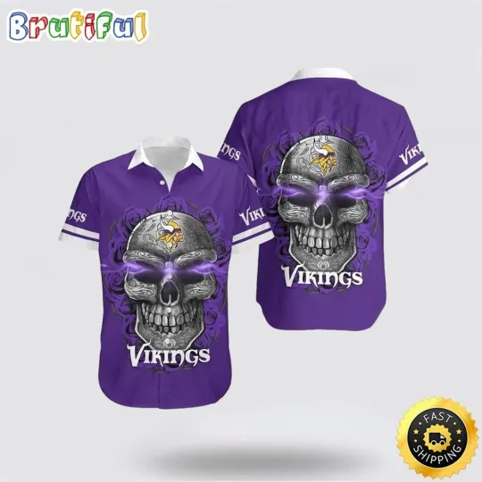 football Minnesota Vikings Hawaiian Shirt Skull Tropical Vibes Meet Football
