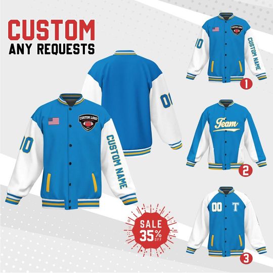 Discover Custom Varsity Jacket Team Charger Football for Men Women Youth, Personalized Name & Number and logo, Bomber Jacket for Football Fan