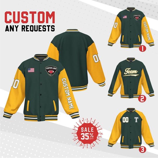 Discover Custom Varsity Jacket Team Packer Football for Men Women Youth, Personalize Name & Number and logo ,Letterman Bomber Jacket for Football Fan