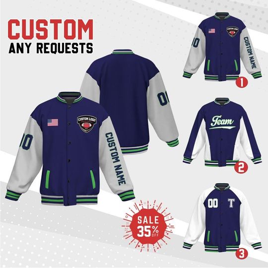 Discover Personalized Name Number Logo Varsity Jacket, Custom Varsity Jacket Team Seahawk Football, Adult and Kid Unisex Varsity sport season for Fan
