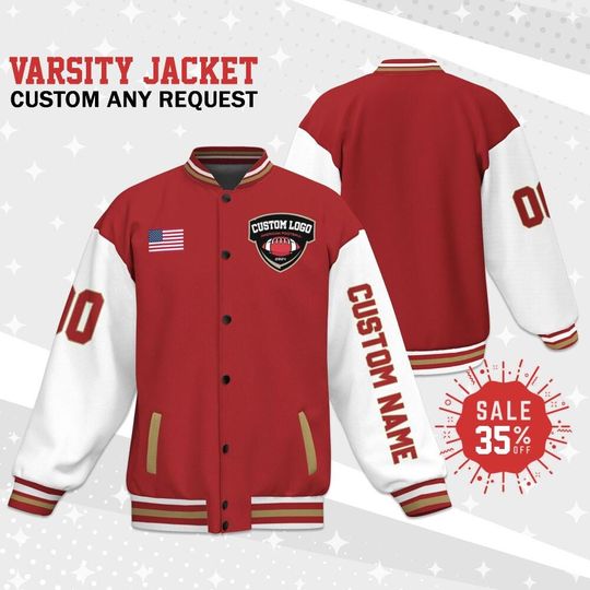Discover Custom Varsity Jacket Team 49er Football for Men Women Youth, Personalized Name & Number and logo, Letterman Bomber Jacket for Football Fan