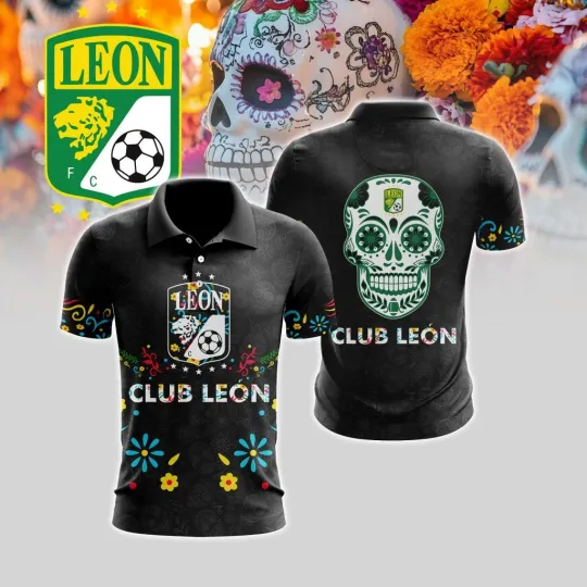 Discover LIGA MX Club Leon Polo Shirt Special Dia De Muertos