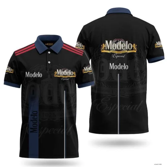 Discover Modelo Three Stripes Polo For Men Hot Summer Beer Polo Black