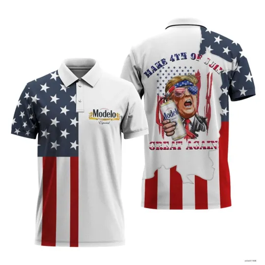 Modelo TTrump Independence Day Polo For Men Hot Summer Beer Polo