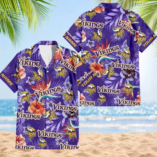 Discover Minnesota Football Team Vikingss Hawaiian Button Down Shirt Unisex Adults S-5XL