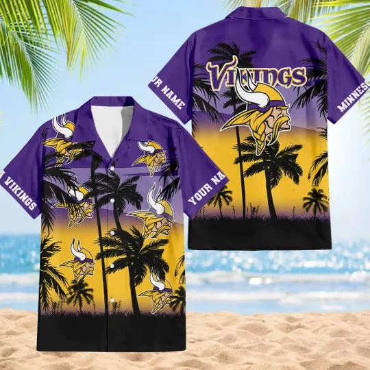 Discover Minnesota Football Team Vikingss Hawaiian Button Down Shirt Unisex Adults S-5XL