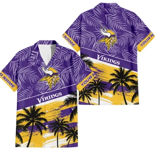 Discover Minnesota Football Team Vikingss Hawaiian Button Down Shirt Unisex Adults S-5XL