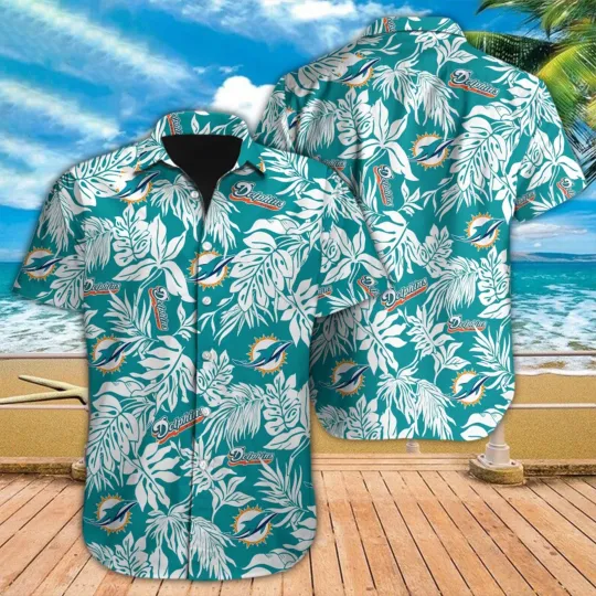 Discover Miami Football Team Dolphinss Hawaiian Button Down Shirt Unisex Adults S-5XL