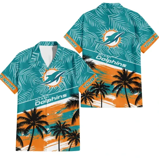 Discover Miami Football Team Dolphinss Hawaiian Button Down Shirt Unisex Adults S-5XL
