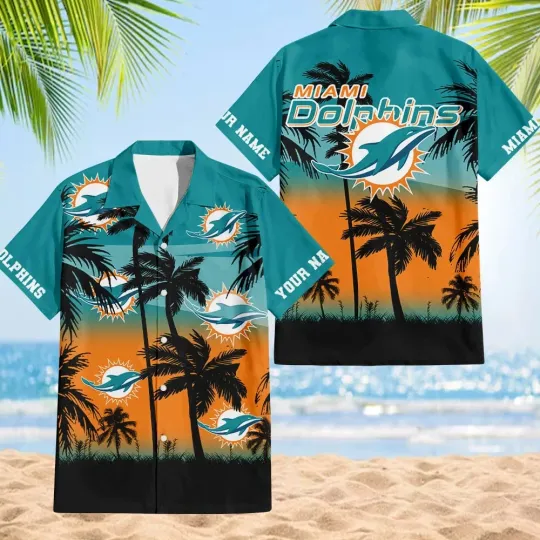Discover Miami Football Team Dolphinss Hawaiian Button Down Shirt Unisex Adults S-5XL