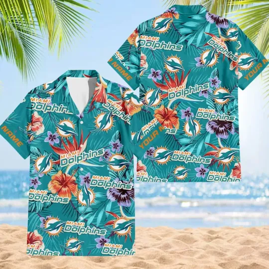Discover Miami Football Team Dolphinss Hawaiian Button Down Shirt Unisex Adults S-5XL