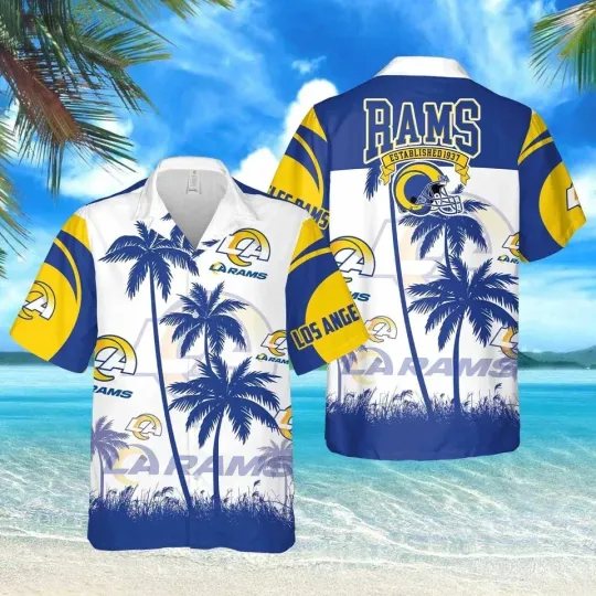 Discover Los Angeles Football Team Ramss Hawaiian Button Down Shirt Unisex Adults S-5XL