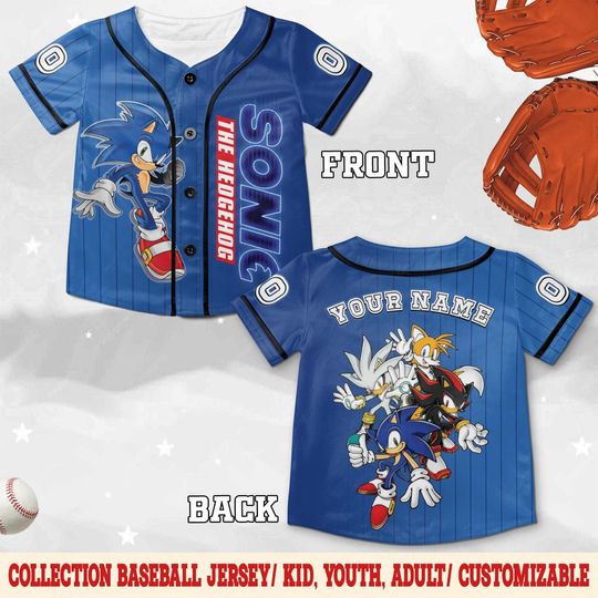 Discover Custom Name and Number Sonic Baseball Jersey, Shadow Tails Sliver Sonic the Hedgehog Birthday Gift, Sonic Baseball Fan Lover
