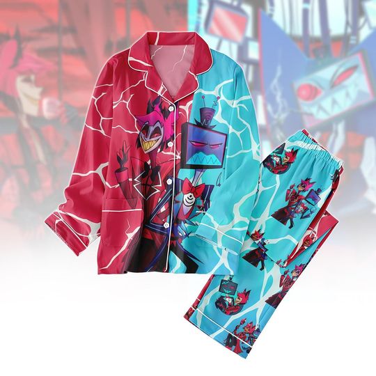 Vox Hazbin Hotel Pajamas Set, Vox And Alastor Hazbin Nightwear, Angel Dust Hazbin Anime Sleepwear Set, Hazbin Hotel Gift For Fan
