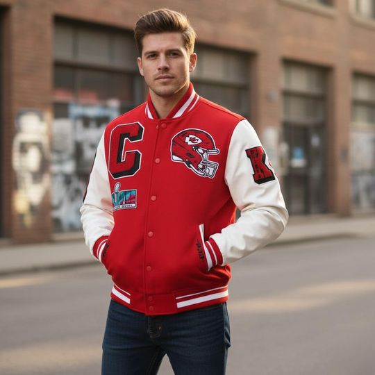 Kansas City Chiefs Super Bowl Varsity Jacket | KC Inspired Red And White Varsity Coat