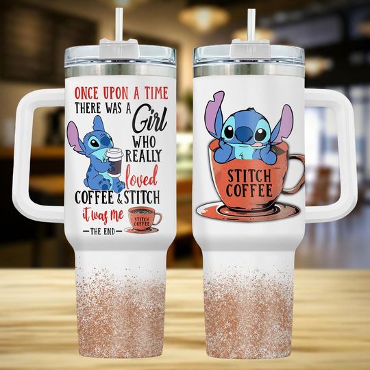 Discover Stitch Coffee 40oz Tumbler, Girl Tumbler With Handle, Stitch Print Tumbler, Coffee Travel Tumbler, Gift for Stitch Fan