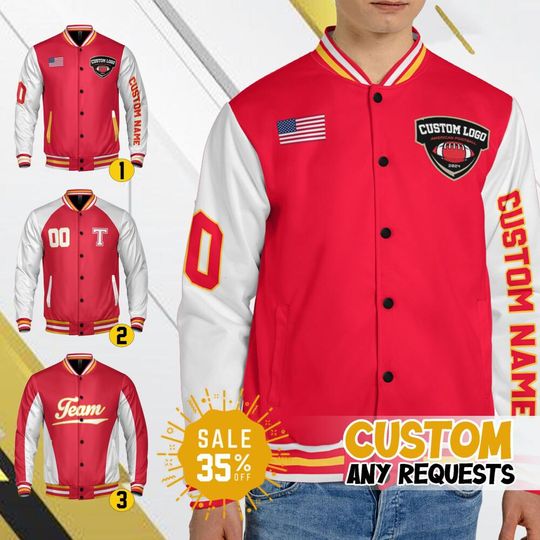 Discover Custom Varsity Jacket Team Chief Football Red color for Men Women Youth, Custom Bomber Varsity Jacket, Football & Baseball Jacket