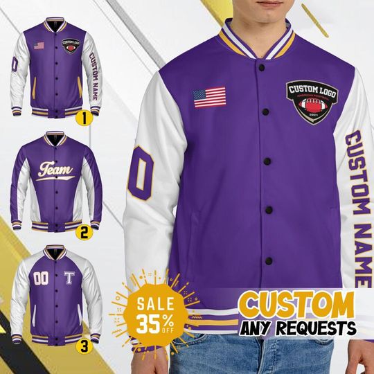 Discover Custom Varsity Jacket Team Viking Football purple color for Men Women Youth, Personalized Bomber Varsity Jacket, Football & Baseball Jacket