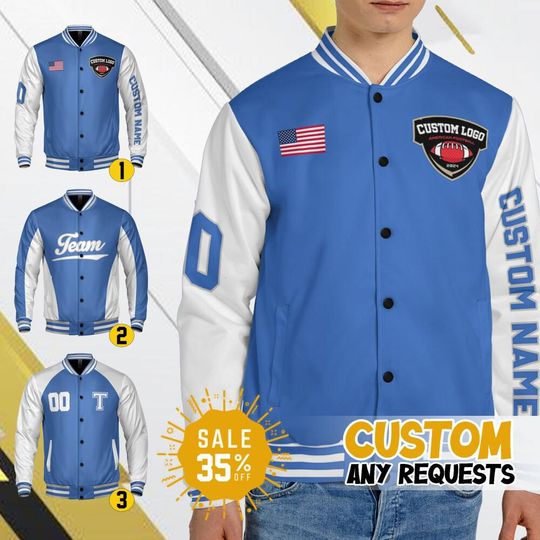 Discover Custom Varsity Jacket Team Lion Football blue color for Men Women Youth, Personalized Bomber Varsity Jacket, Football & Baseball Jacket