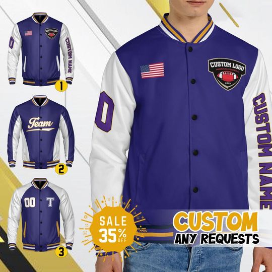 Discover Custom Varsity Jacket Team Raven Football purple color for Men Women Youth, Personalized Bomber Varsity Jacket, Football & Baseball Jacket